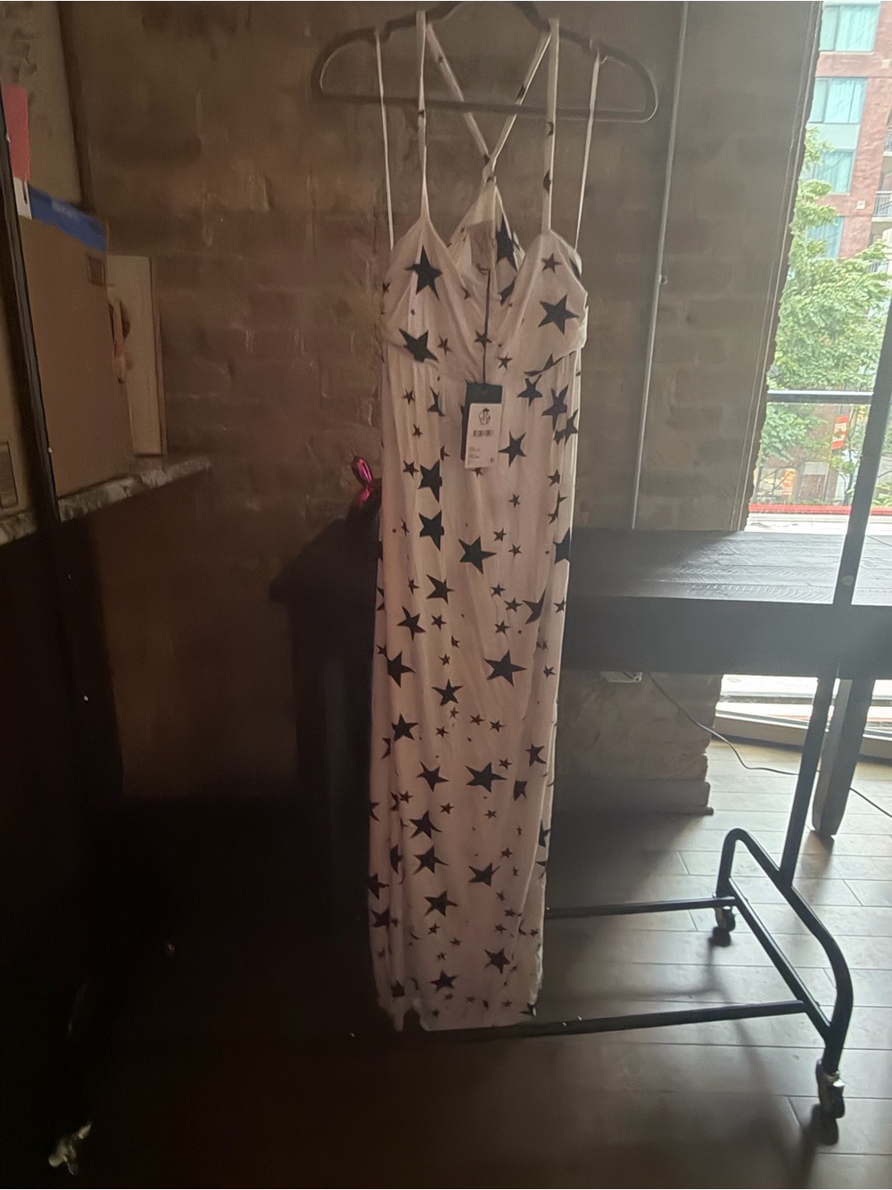 Chaser White Maxi Dress with Black Star Print